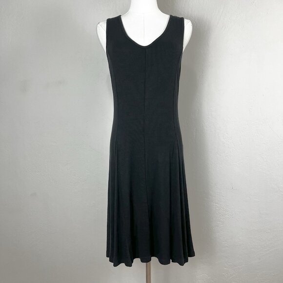 Toad & Co Dress Daisy Rib Sleeveless Tank Black Swing Lyocell Knee Size Medium - Picture 1 of 12